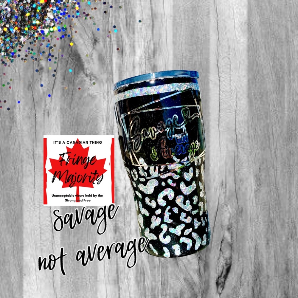 Savage not average holographic glitter leopard epoxy tumbler, 20oz